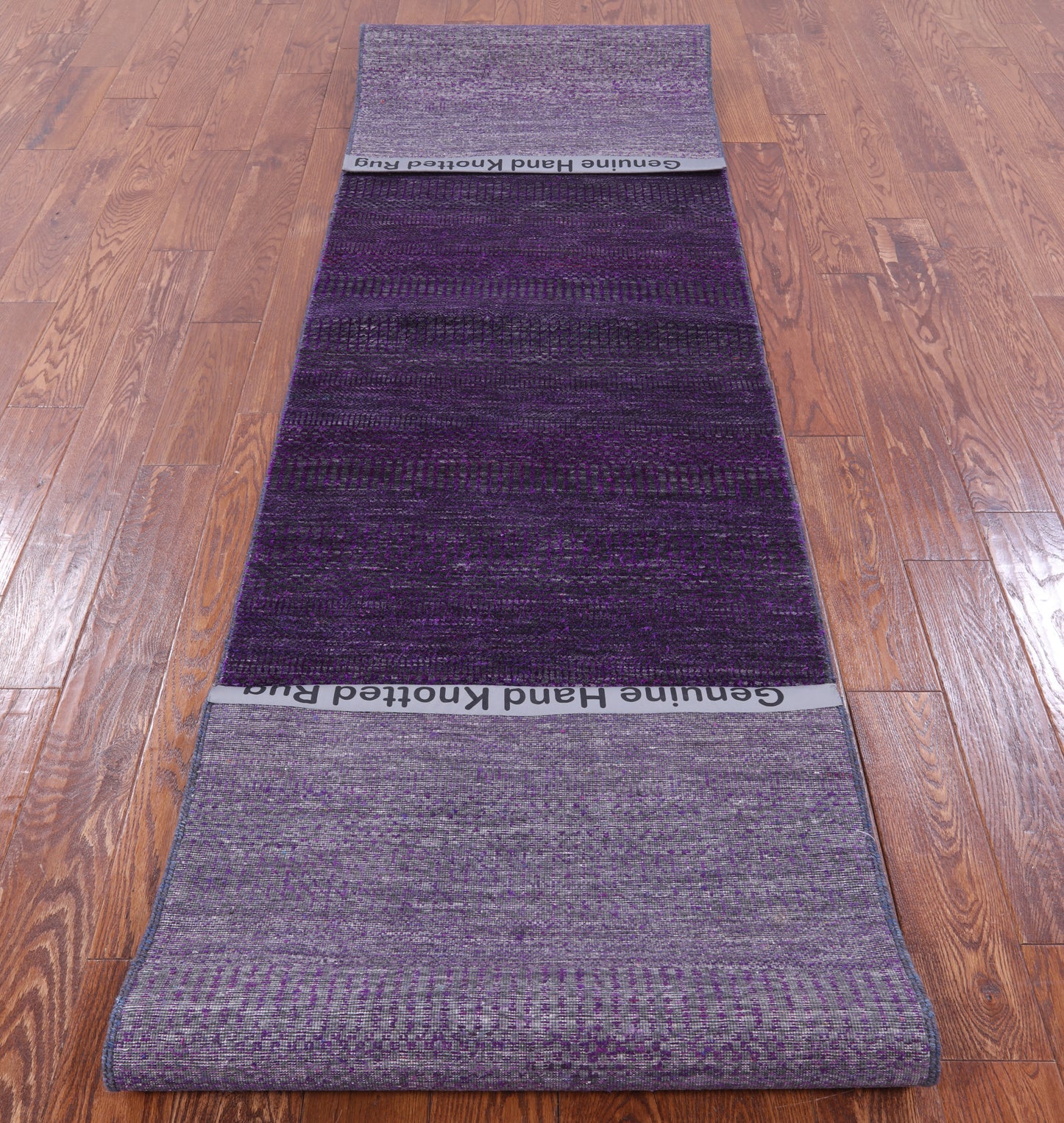 Purple Savannah Grass Hand Knotted Wool & Silk Runner Rug - 2' 8" X 12' 3" - Golden Nile