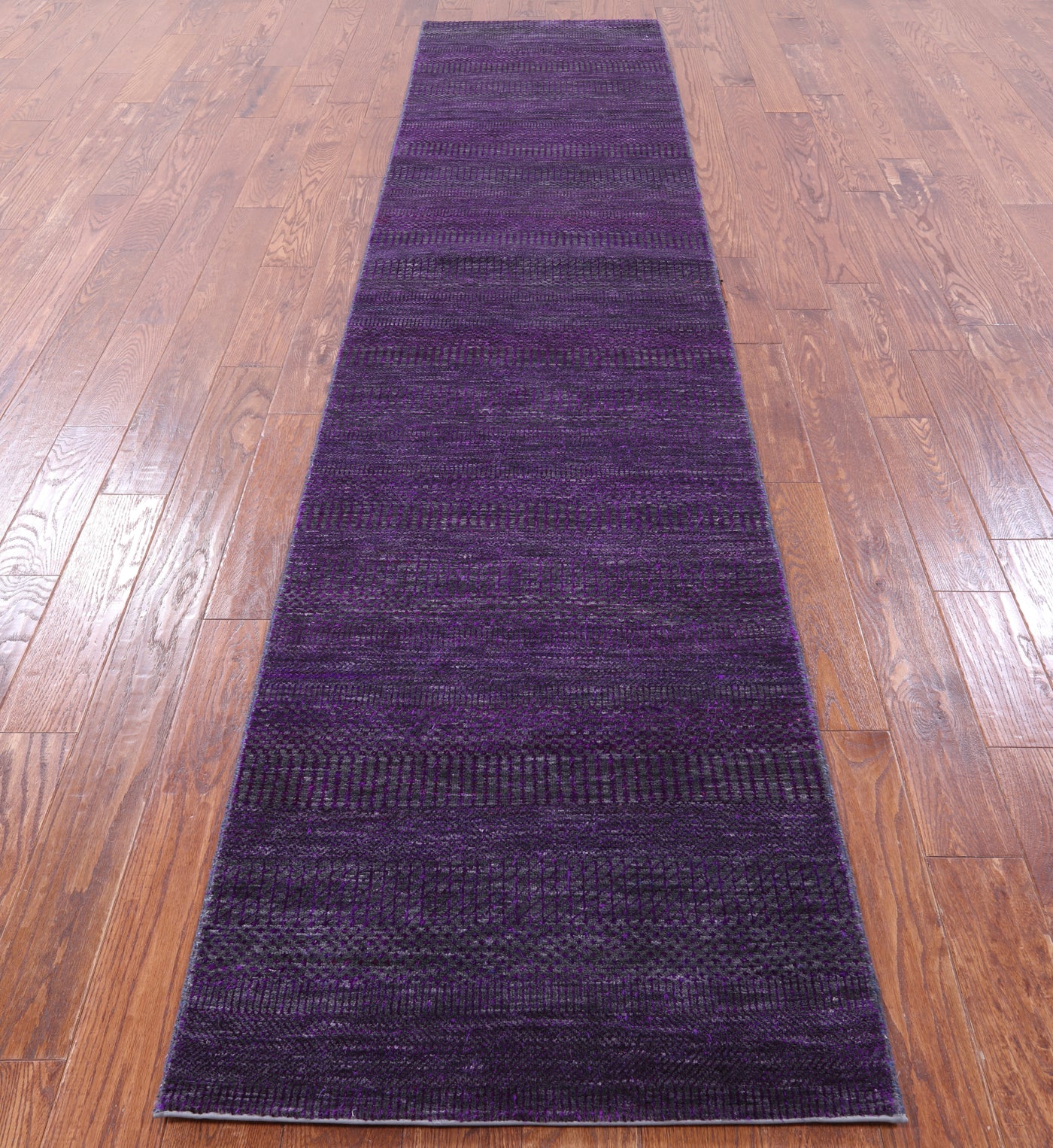 Purple Savannah Grass Hand Knotted Wool & Silk Runner Rug - 2' 8" X 12' 3" - Golden Nile