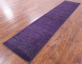 Purple Savannah Grass Hand Knotted Wool & Silk Runner Rug - 2' 8" X 12' 3" - Golden Nile