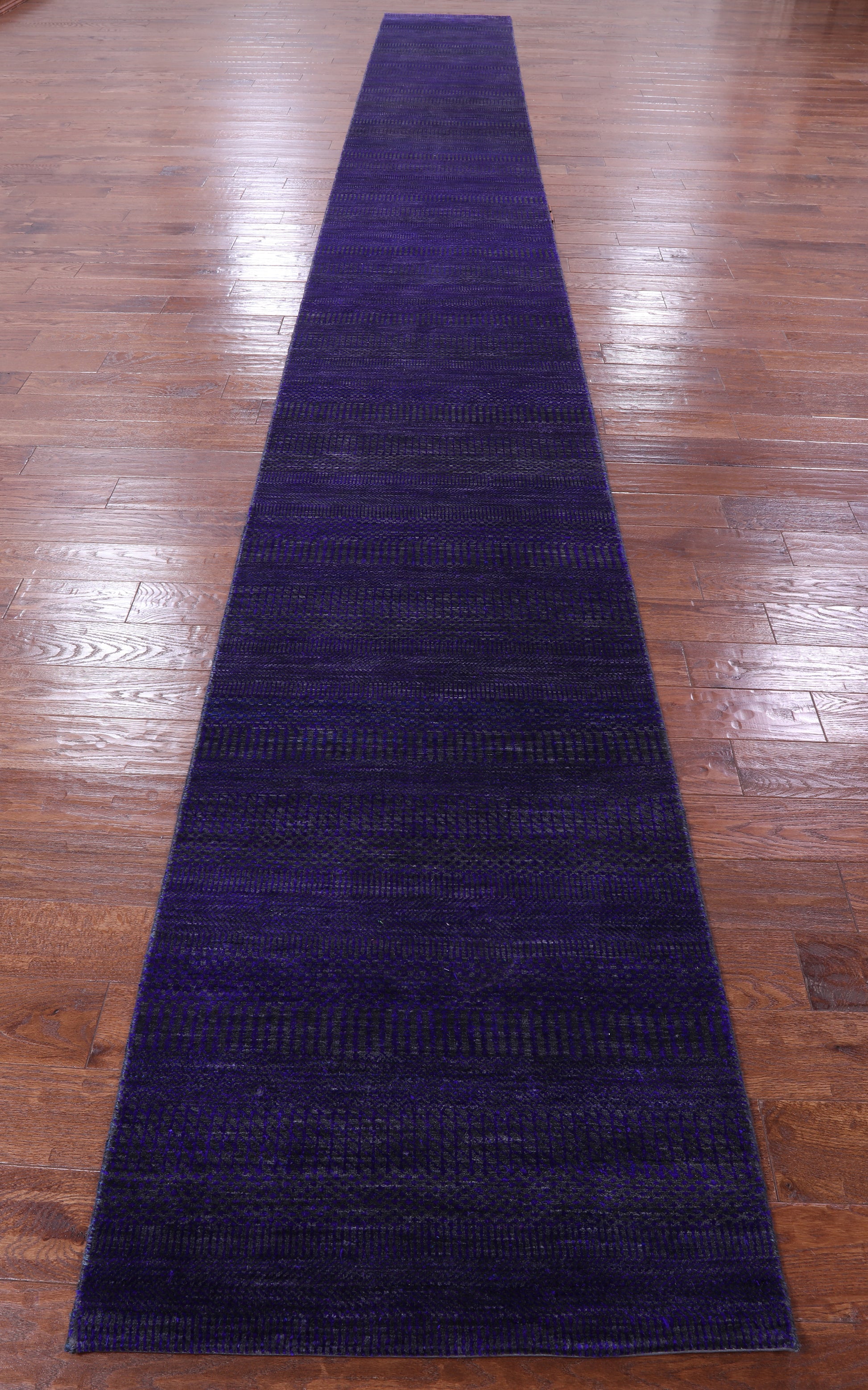 Purple Savannah Grass Handmade Wool & Silk Runner Rug - 2' 8" X 23' 6" - Golden Nile