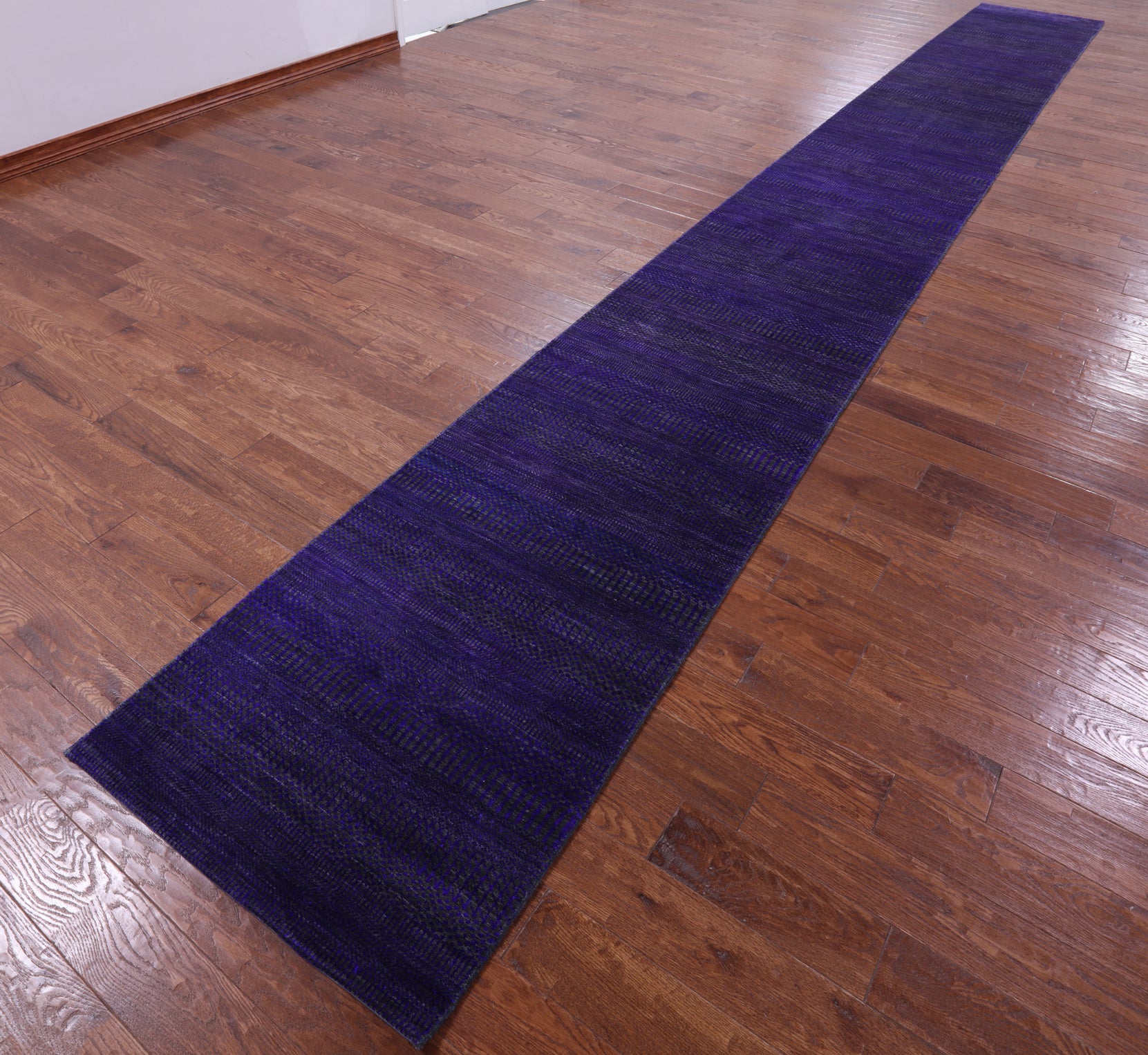 Purple Savannah Grass Handmade Wool & Silk Runner Rug - 2' 8" X 23' 6" - Golden Nile