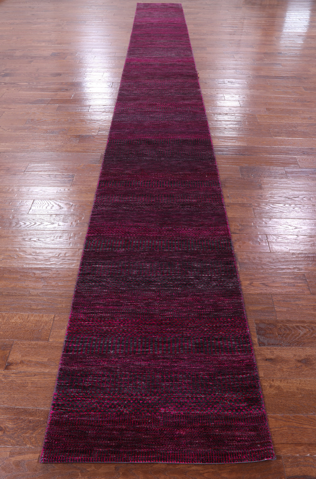 Pink Savannah Grass Handmade Wool & Silk Runner Rug - 2' 5" X 21' 11" - Golden Nile