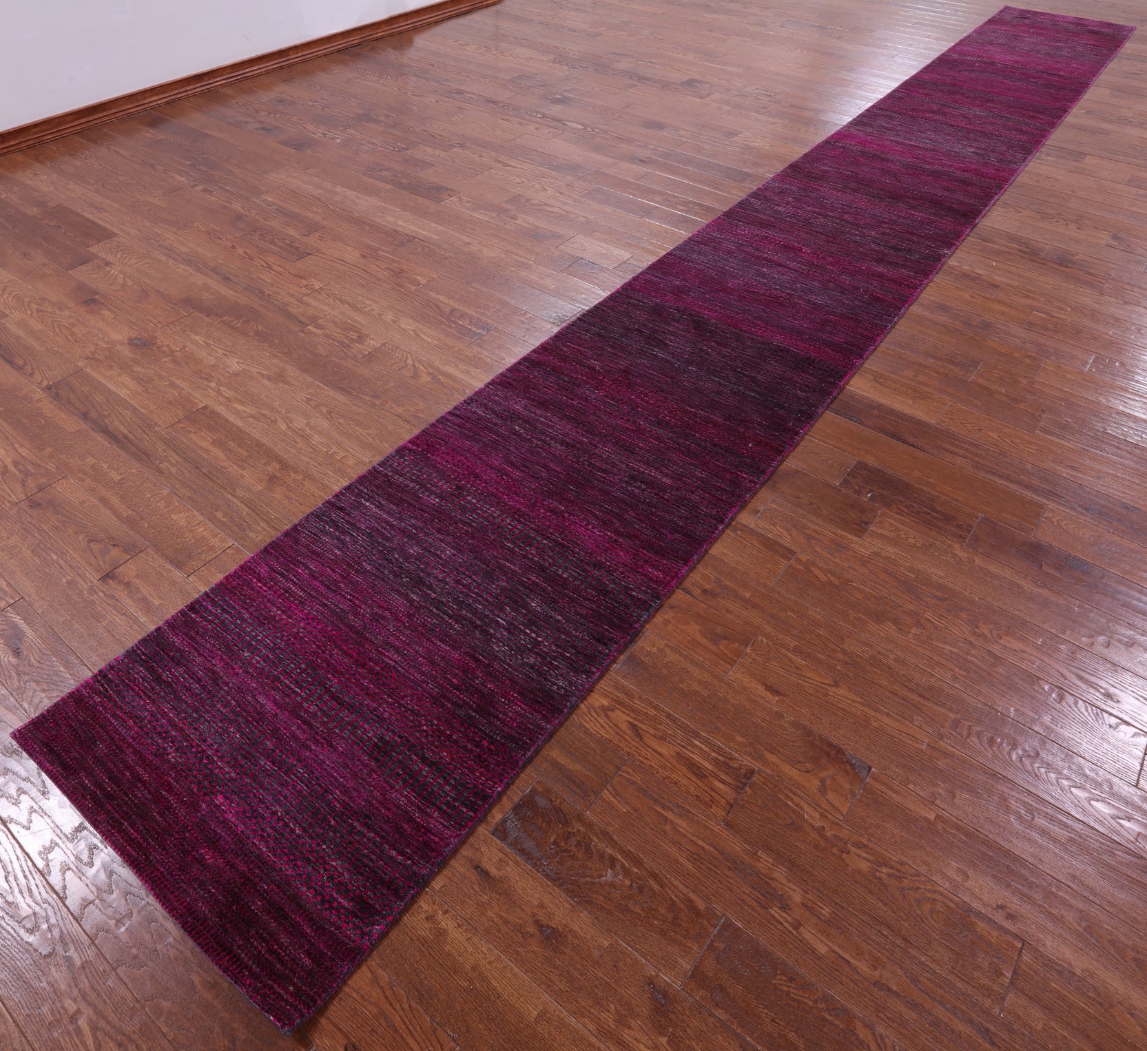 Pink Savannah Grass Handmade Wool & Silk Runner Rug - 2' 5" X 21' 11" - Golden Nile