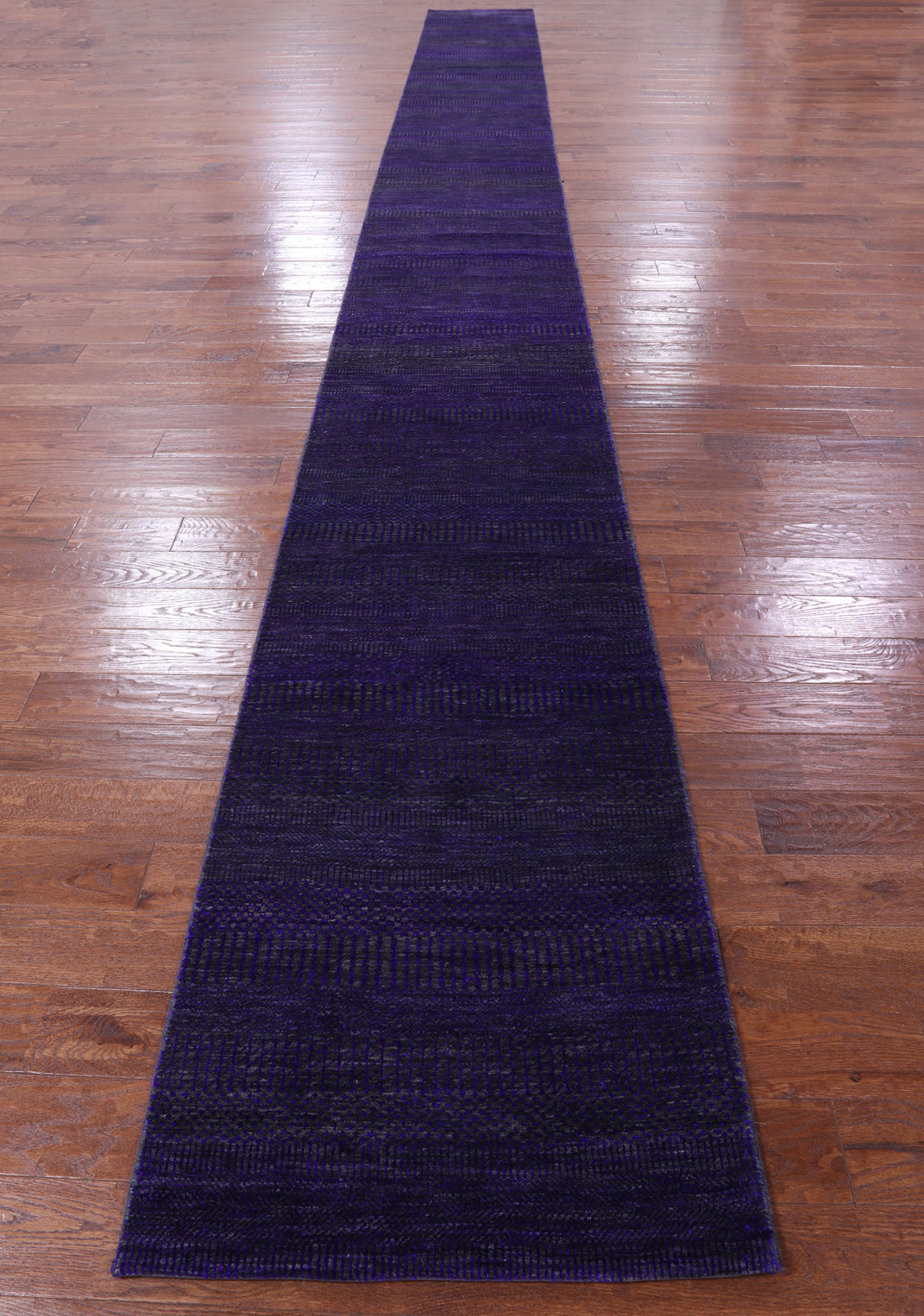 Purple Savannah Grass Hand Knotted Wool & Silk Runner Rug - 2' 6" X 25' 8" - Golden Nile