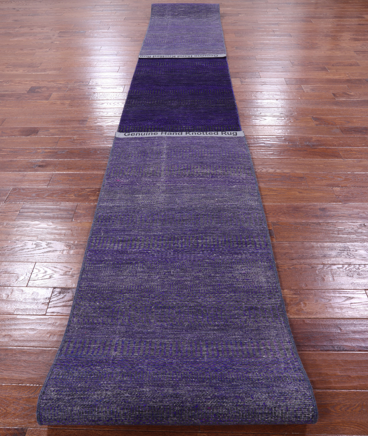 Purple Savannah Grass Hand Knotted Wool & Silk Runner Rug - 2' 6" X 25' 8" - Golden Nile