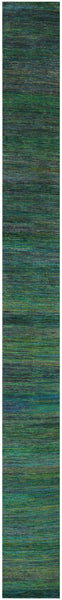 Green Savannah Grass Hand Knotted Wool & Silk Runner Rug - 2' 6" X 22' 0" - Golden Nile