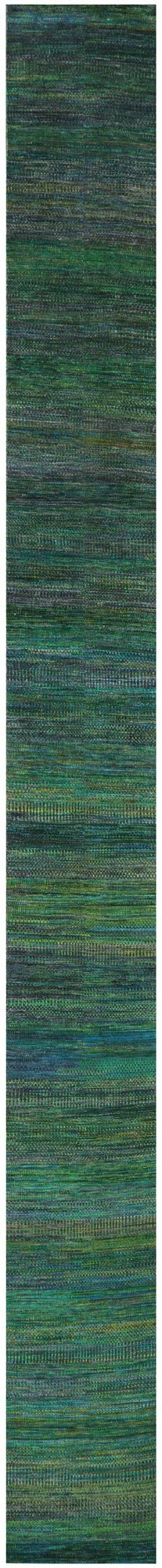 Green Savannah Grass Hand Knotted Wool & Silk Runner Rug - 2' 6" X 22' 0" - Golden Nile