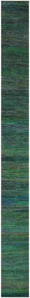 Green Savannah Grass Hand Knotted Wool & Silk Runner Rug - 2' 6" X 24' 0" - Golden Nile