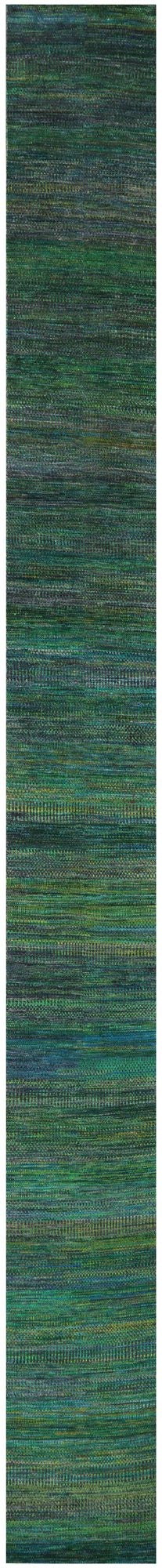 Green Savannah Grass Hand Knotted Wool & Silk Runner Rug - 2' 6" X 24' 0" - Golden Nile