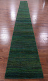 Green Savannah Grass Hand Knotted Wool & Silk Runner Rug - 2' 6" X 24' 0" - Golden Nile