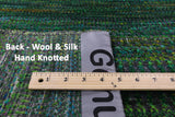 Green Savannah Grass Hand Knotted Wool & Silk Runner Rug - 2' 6" X 24' 0" - Golden Nile