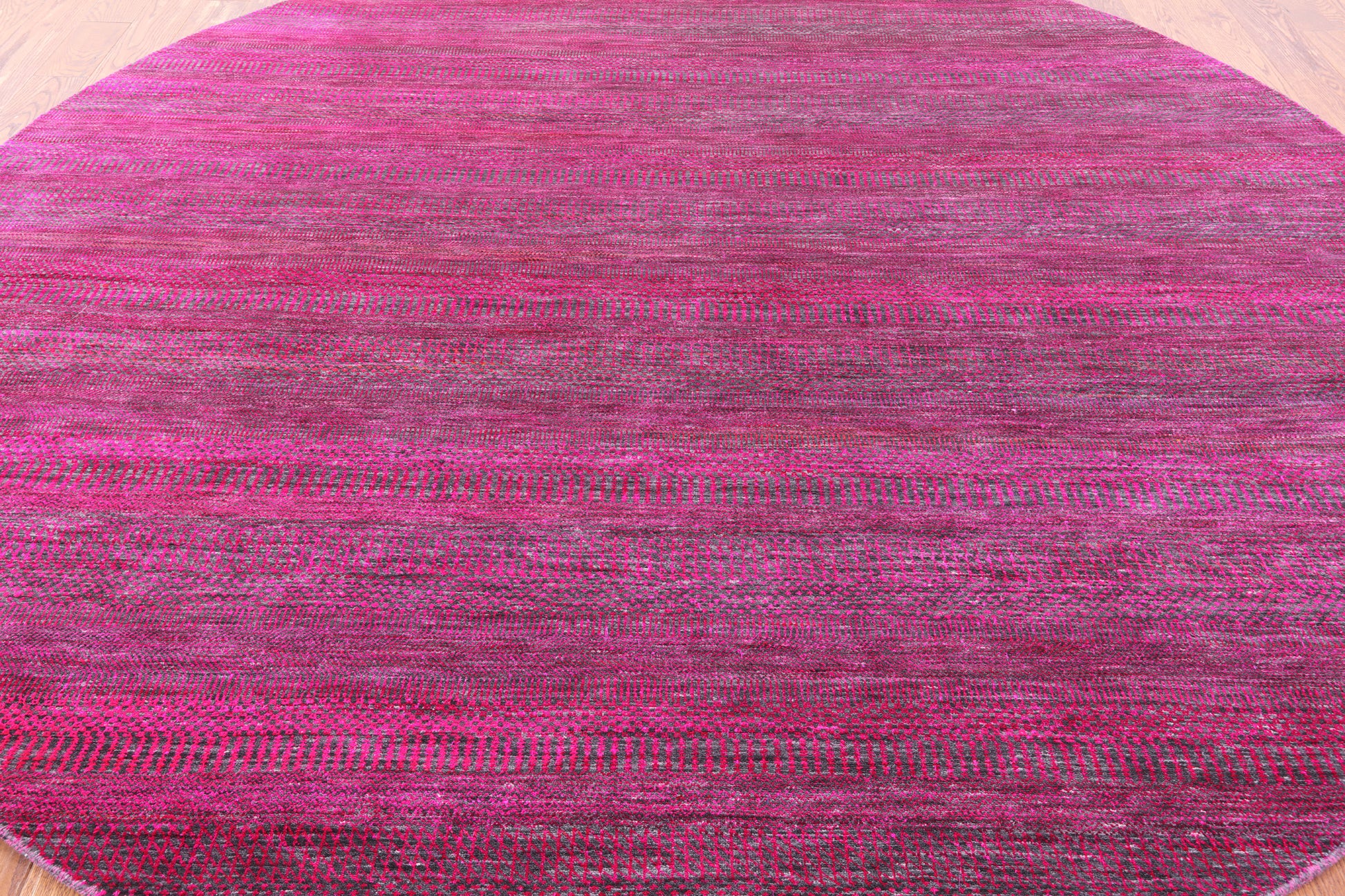 Pink Round Savannah Grass Handmade Wool & Silk Rug - 9' 8" X 9' 8" - Golden Nile