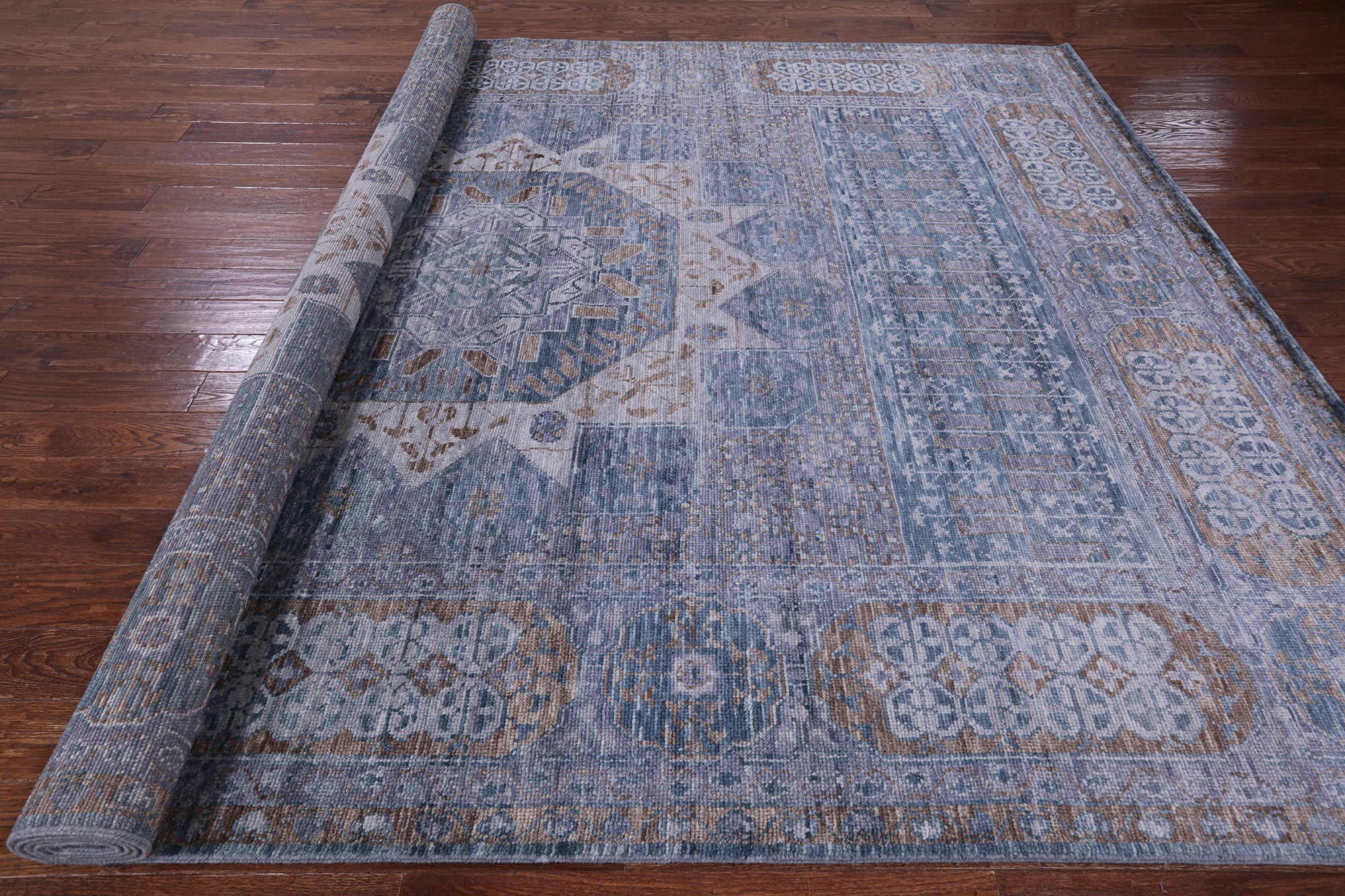 Geometric Persian Mamluk Hand Knotted Wool Rug - 9' 1" X 12' 1" - Golden Nile