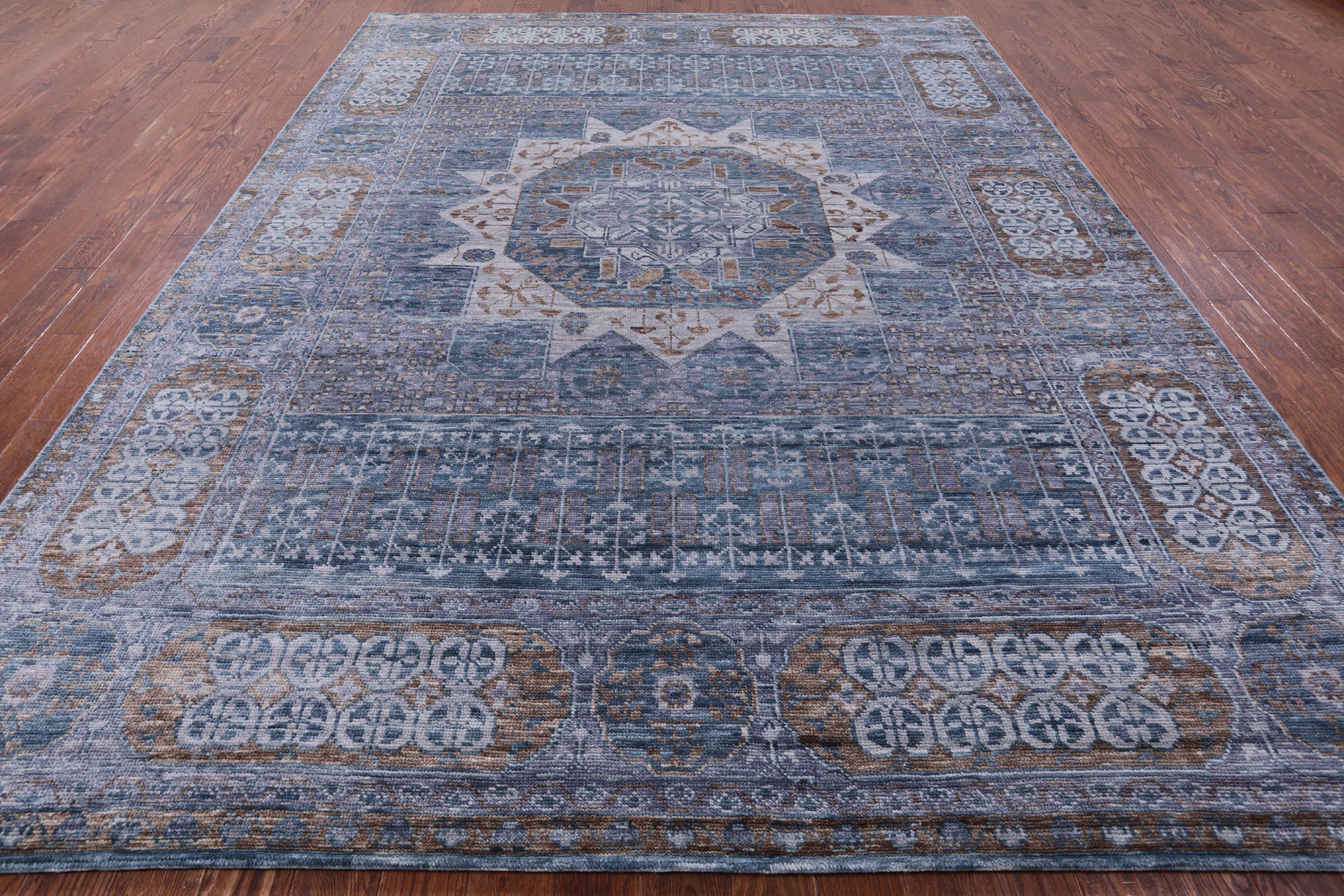 Geometric Persian Mamluk Hand Knotted Wool Rug - 9' 1" X 12' 1" - Golden Nile