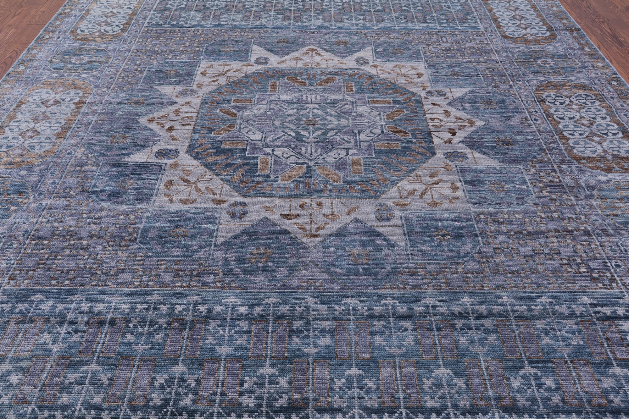 Geometric Persian Mamluk Hand Knotted Wool Rug - 9' 1" X 12' 1" - Golden Nile