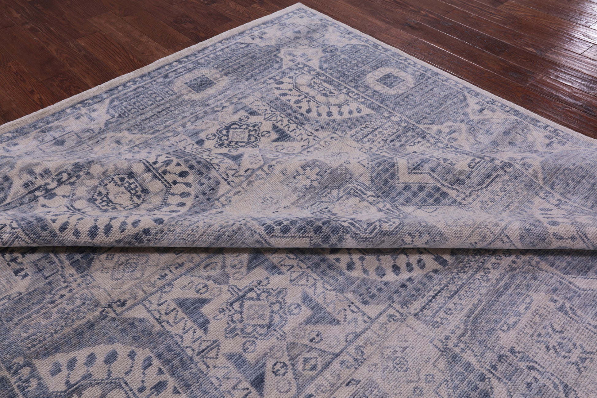 Ivory Geometric Persian Mamluk Handmade Wool Rug - 9' 1" X 11' 11" - Golden Nile