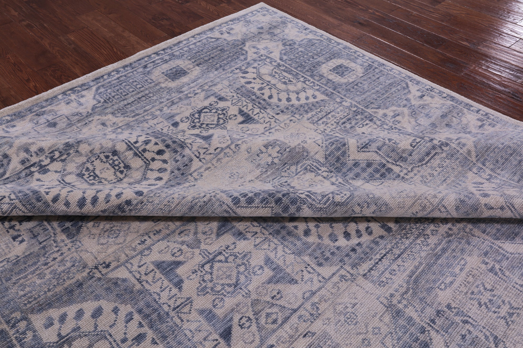 Ivory Geometric Persian Mamluk Handmade Wool Rug - 9' 1" X 11' 11" - Golden Nile