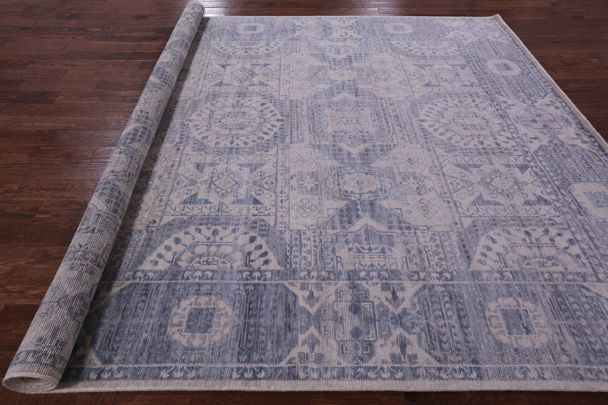 Ivory Geometric Persian Mamluk Handmade Wool Rug - 9' 1" X 11' 11" - Golden Nile