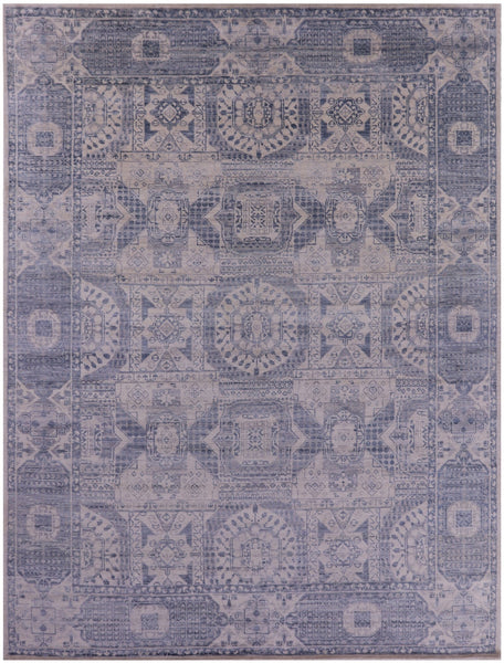 Ivory Geometric Persian Mamluk Handmade Wool Rug - 9' 1" X 11' 11" - Golden Nile