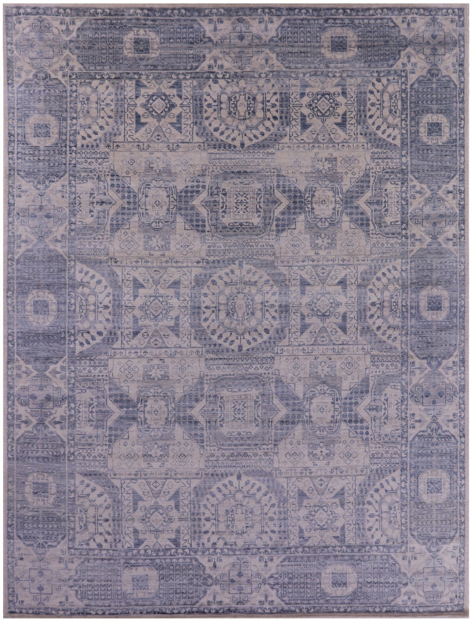 Ivory Geometric Persian Mamluk Handmade Wool Rug - 9' 1" X 11' 11" - Golden Nile