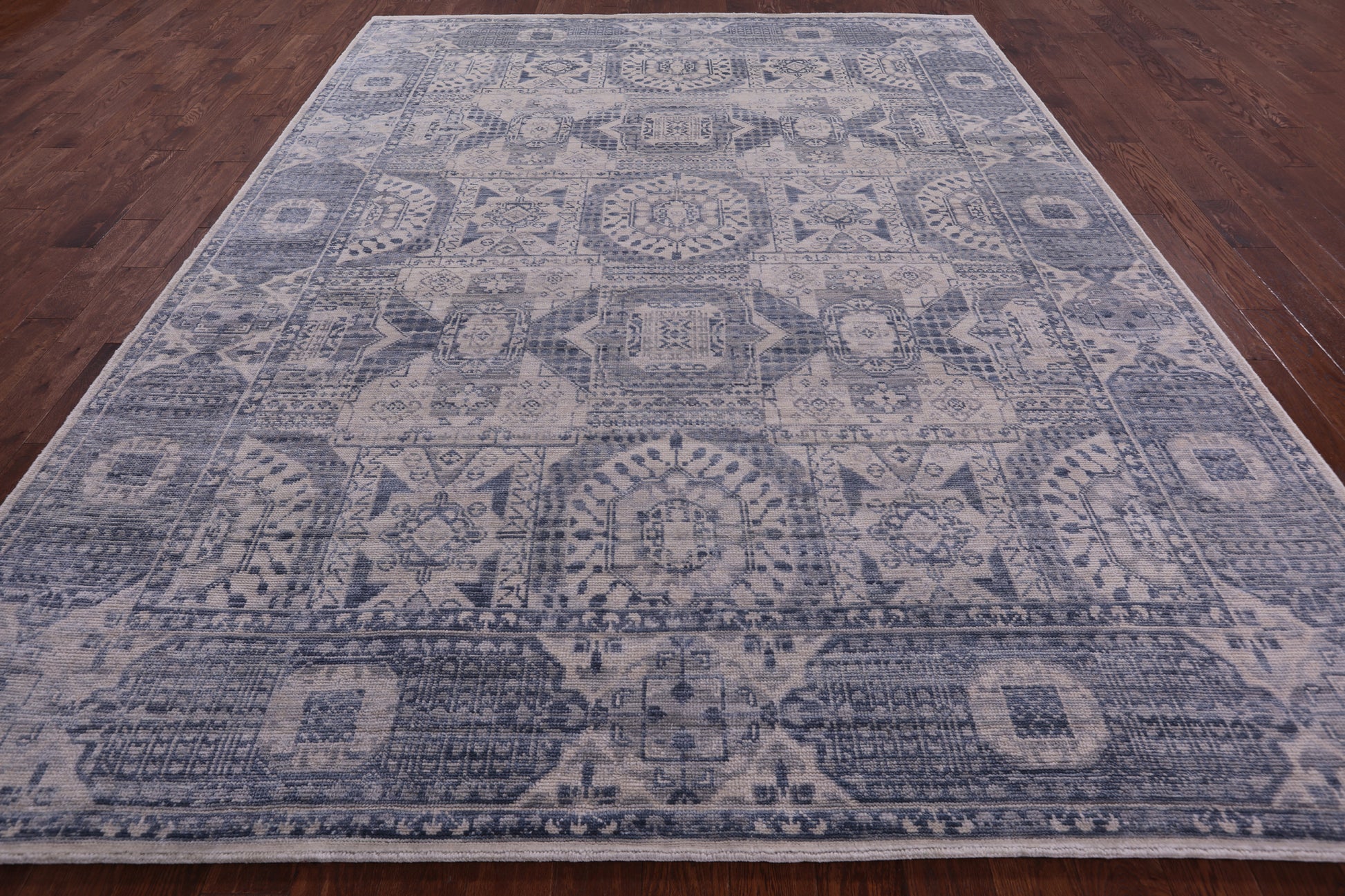Ivory Geometric Persian Mamluk Handmade Wool Rug - 9' 1" X 11' 11" - Golden Nile