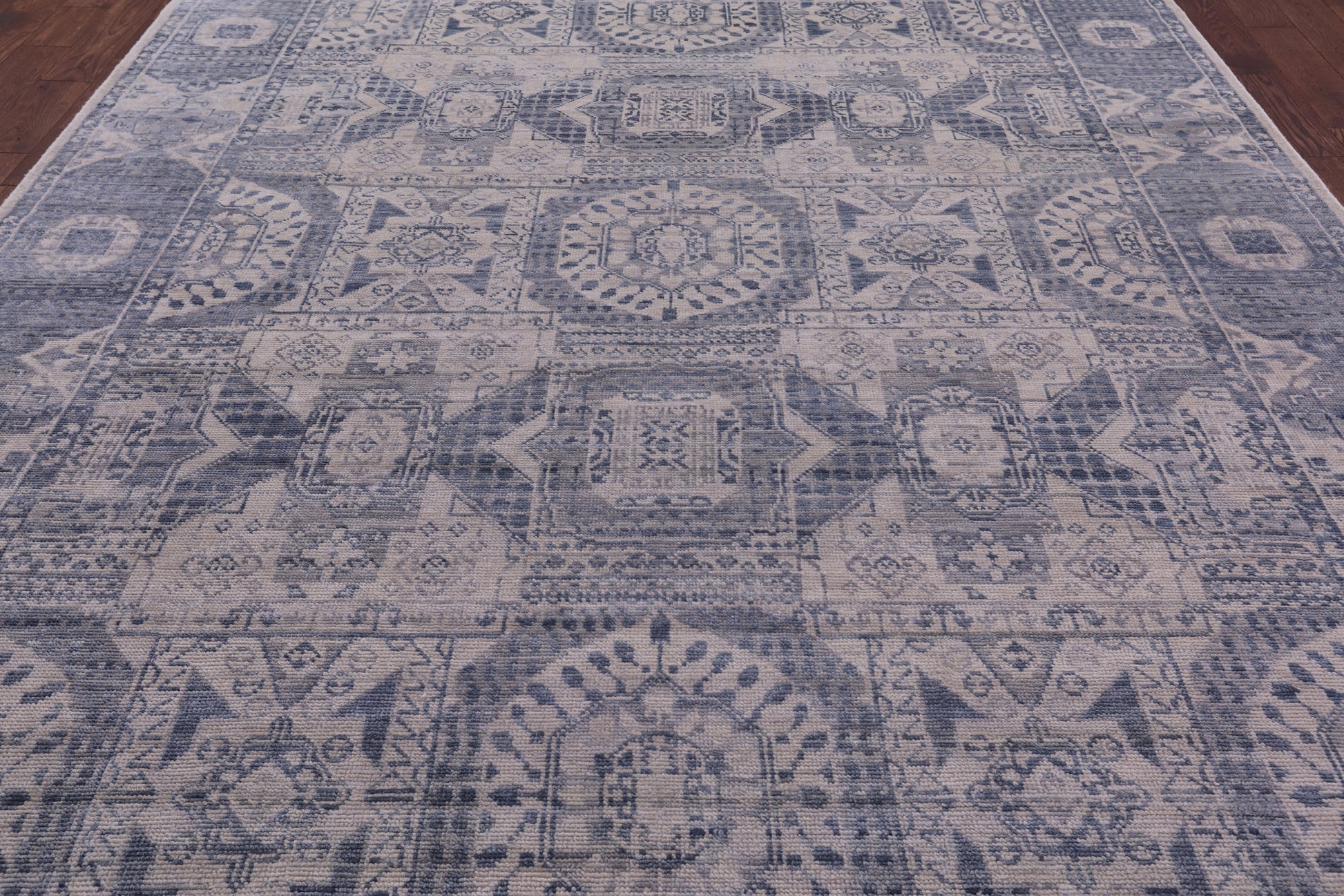 Ivory Geometric Persian Mamluk Handmade Wool Rug - 9' 1" X 11' 11" - Golden Nile