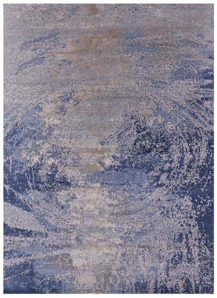Contemporary Hand Knotted Wool & Silk Ocean Design Rug - 8' 11" X 12' 2" - Golden Nile