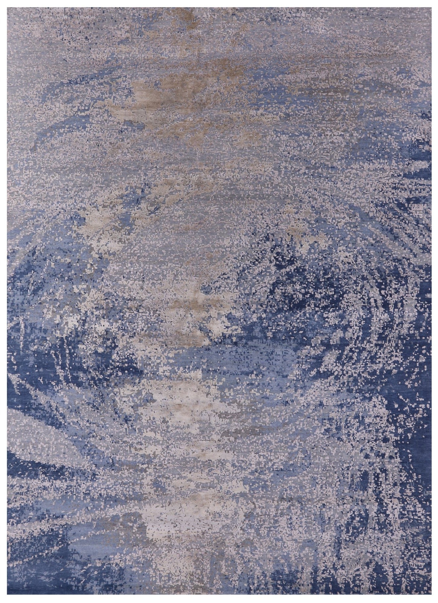 Contemporary Hand Knotted Wool & Silk Ocean Design Rug - 8' 11" X 12' 2" - Golden Nile