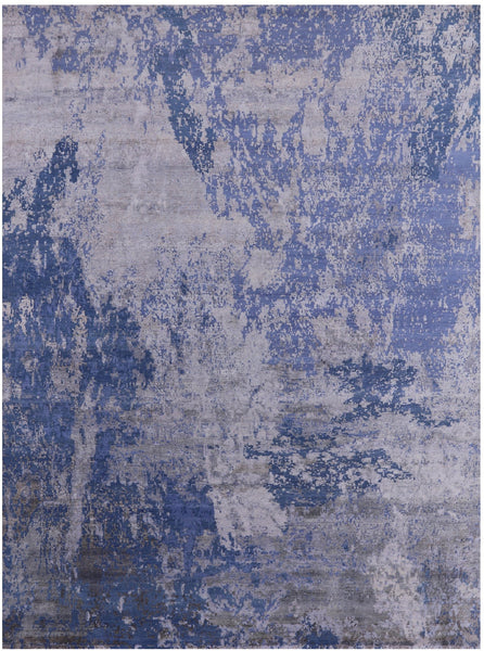 Modern Hand Knotted Wool & Silk Rug - 9' 0" X 12' 1" - Golden Nile
