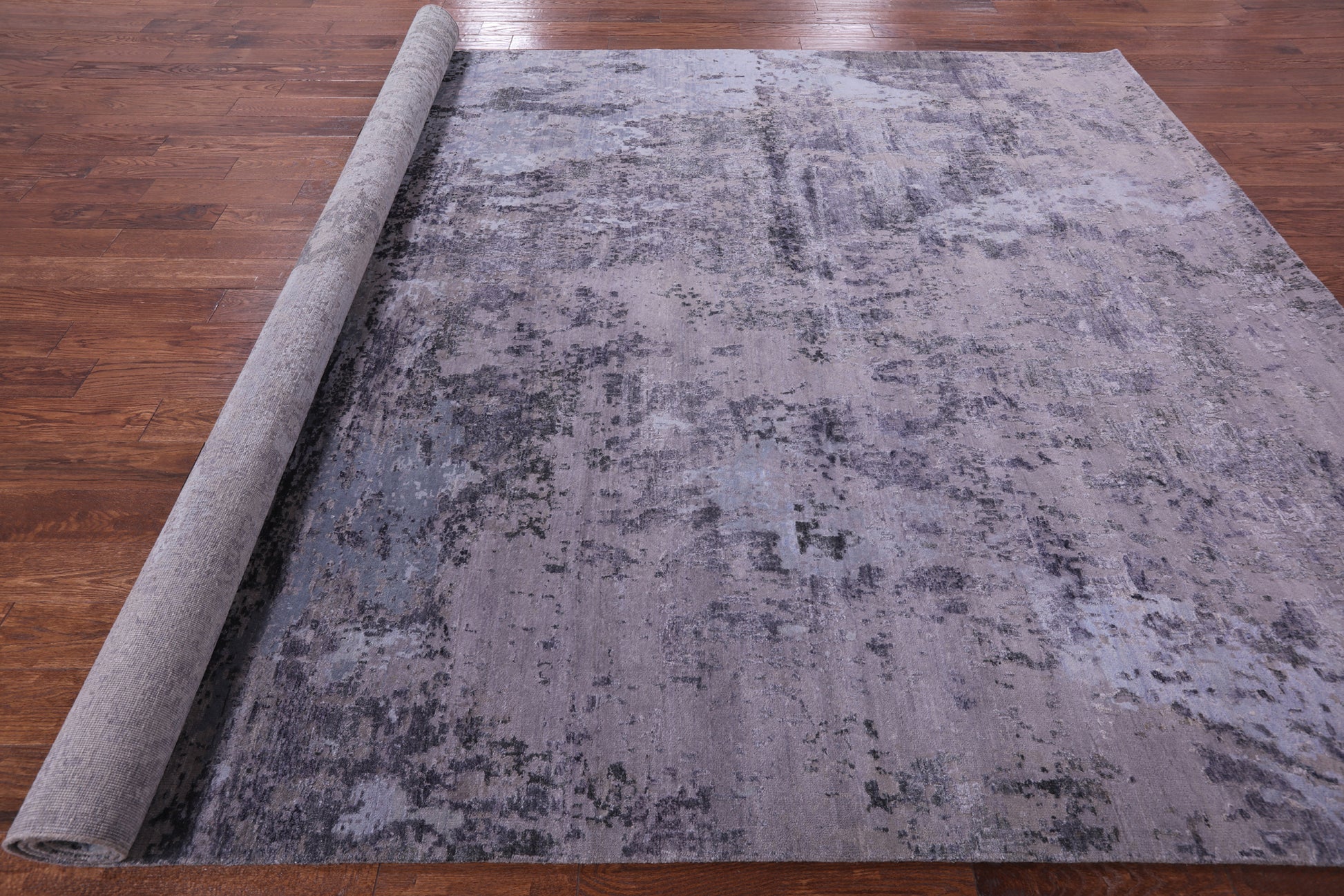 Abstract Modern Hand Knotted Wool & Silk Rug - 8' 10" X 12' 2" - Golden Nile