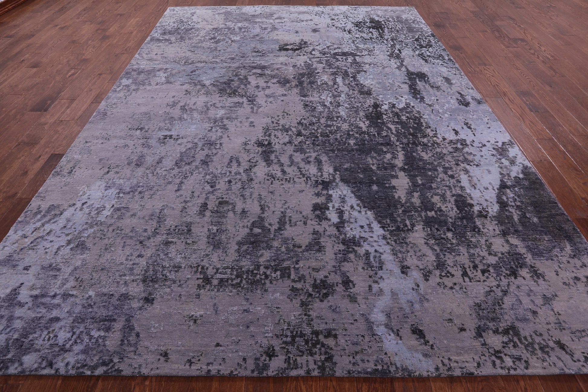 Abstract Modern Hand Knotted Wool & Silk Rug - 8' 10" X 12' 2" - Golden Nile