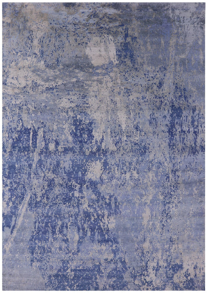 Abstract Modern Hand Knotted Wool & Silk Rug - 8' 10" X 12' 6" - Golden Nile