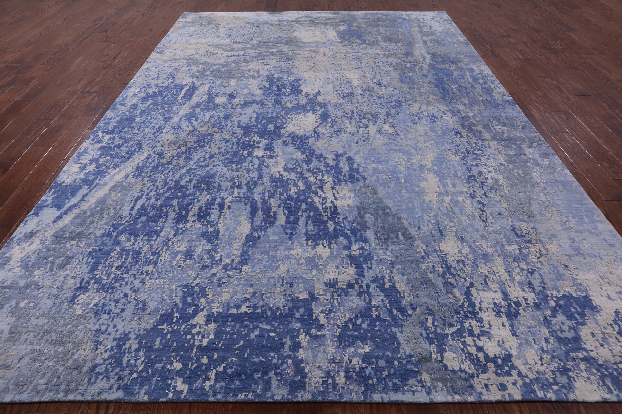 Abstract Modern Hand Knotted Wool & Silk Rug - 8' 10" X 12' 6" - Golden Nile