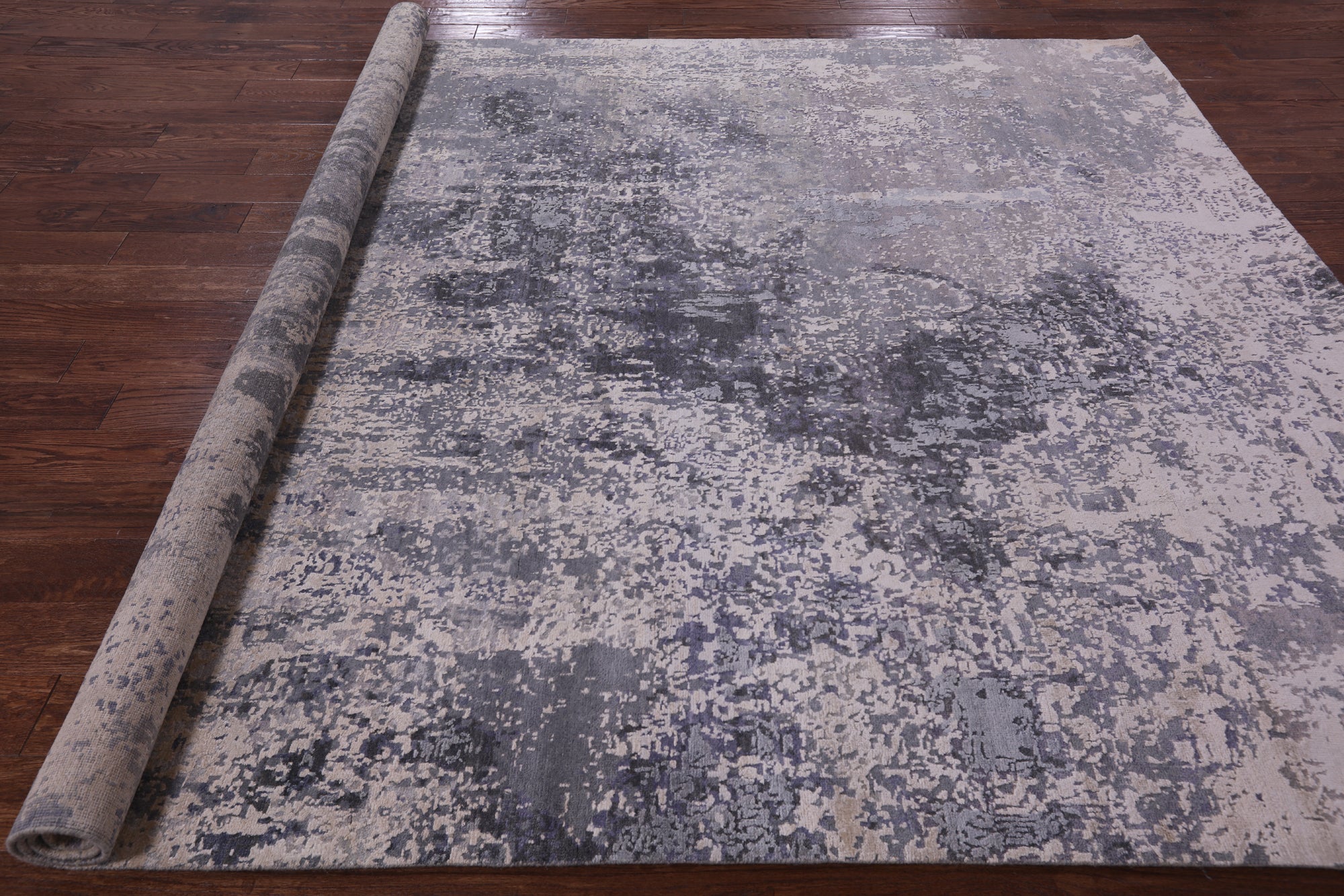 Abstract Modern Hand Knotted Wool & Silk Rug - 8' 1" X 9' 11" - Golden Nile