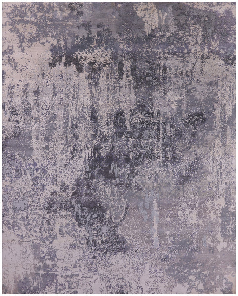 Abstract Modern Hand Knotted Wool & Silk Rug - 8' 1" X 9' 11" - Golden Nile