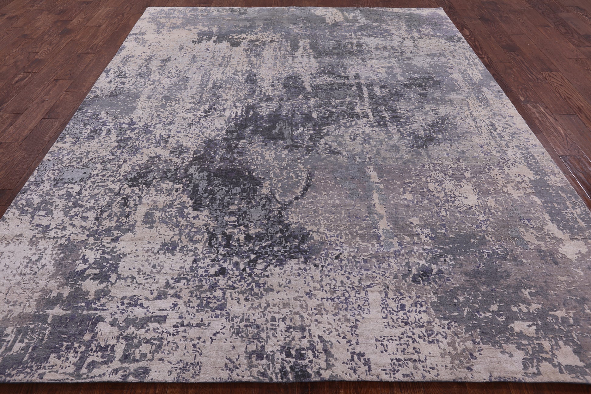 Abstract Modern Hand Knotted Wool & Silk Rug - 8' 1" X 9' 11" - Golden Nile