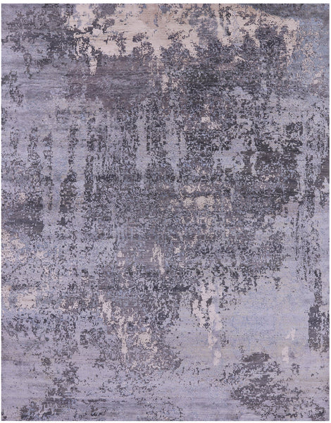 Abstract Modern Handmade Wool & Silk Rug - 7' 10" X 10' 1" - Golden Nile