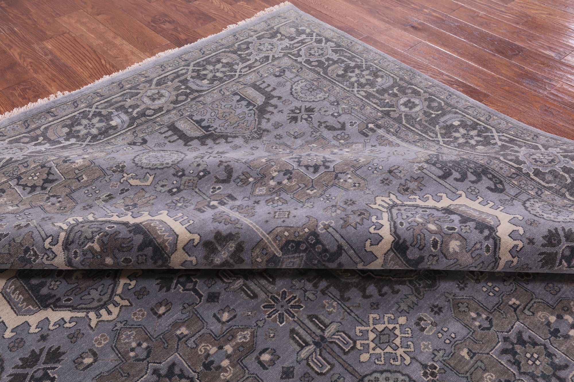 Grey Persian Fine Serapi Hand Knotted Wool Rug - 8' 10" X 11' 10" - Golden Nile