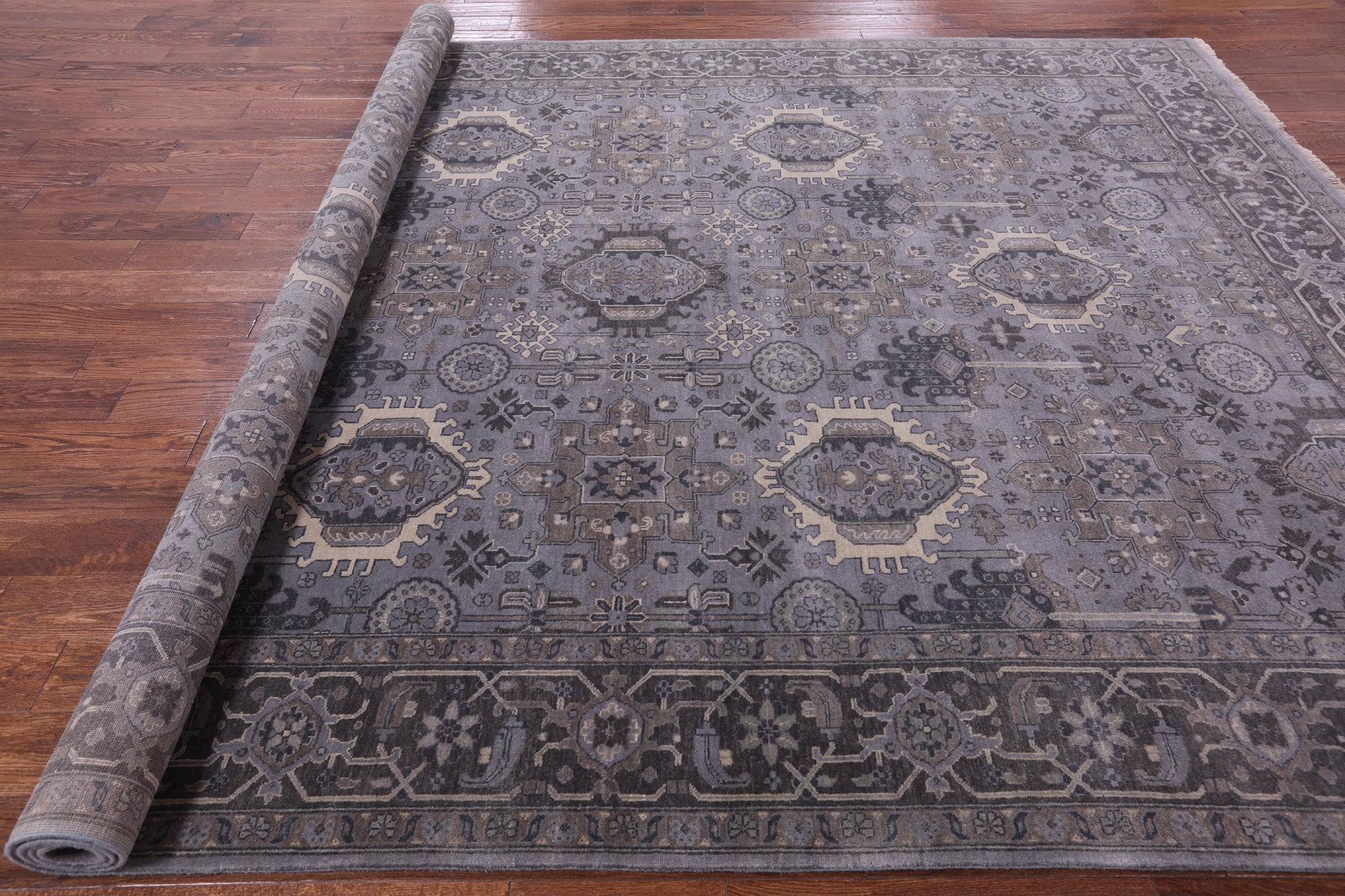 Grey Persian Fine Serapi Hand Knotted Wool Rug - 8' 10" X 11' 10" - Golden Nile