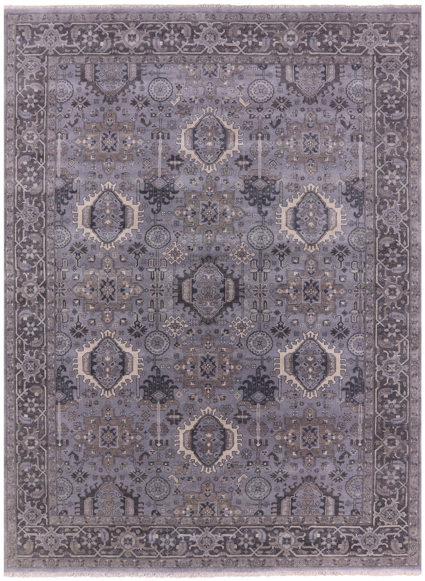 Grey Persian Fine Serapi Hand Knotted Wool Rug - 8' 10" X 11' 10" - Golden Nile