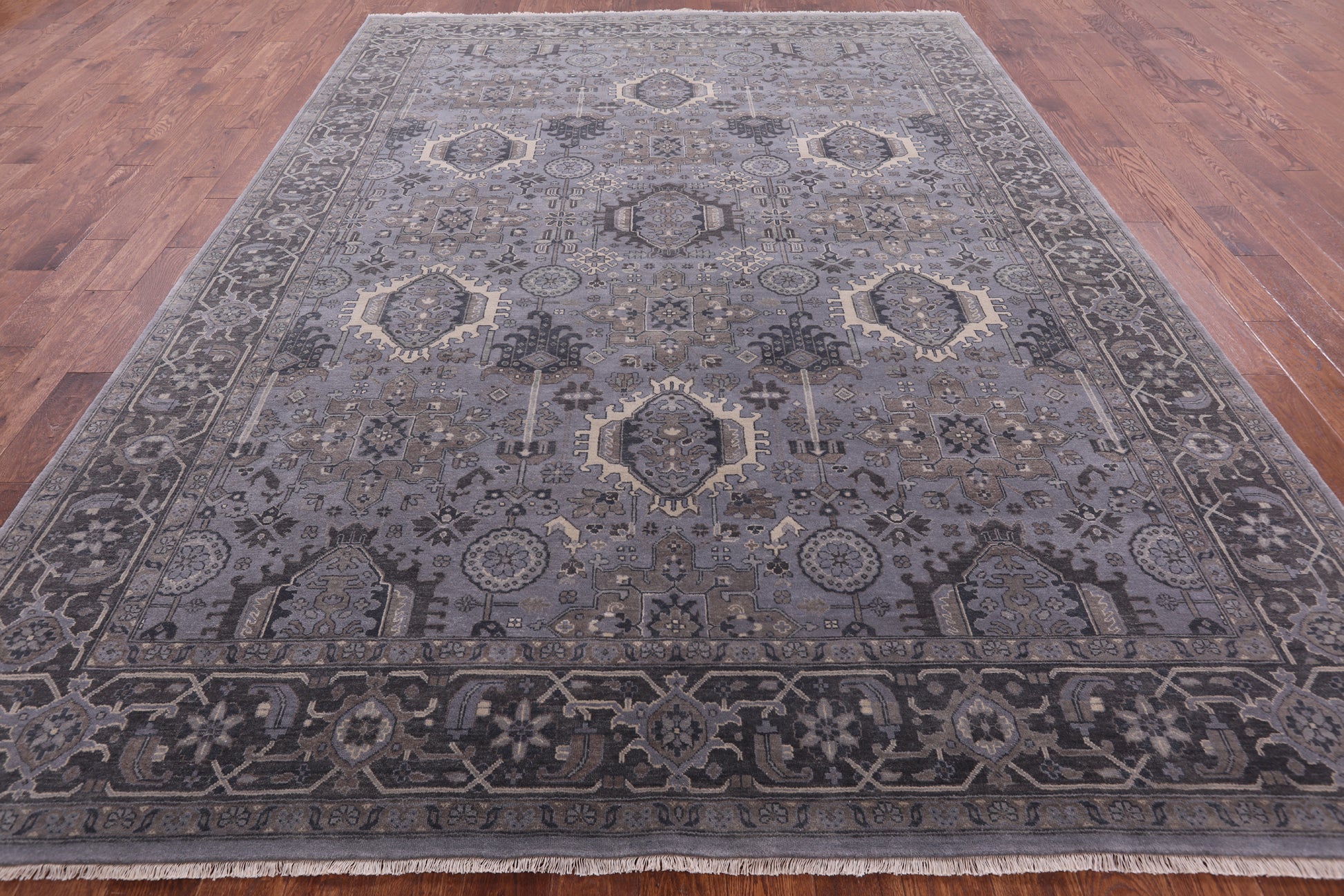 Grey Persian Fine Serapi Hand Knotted Wool Rug - 8' 10" X 11' 10" - Golden Nile