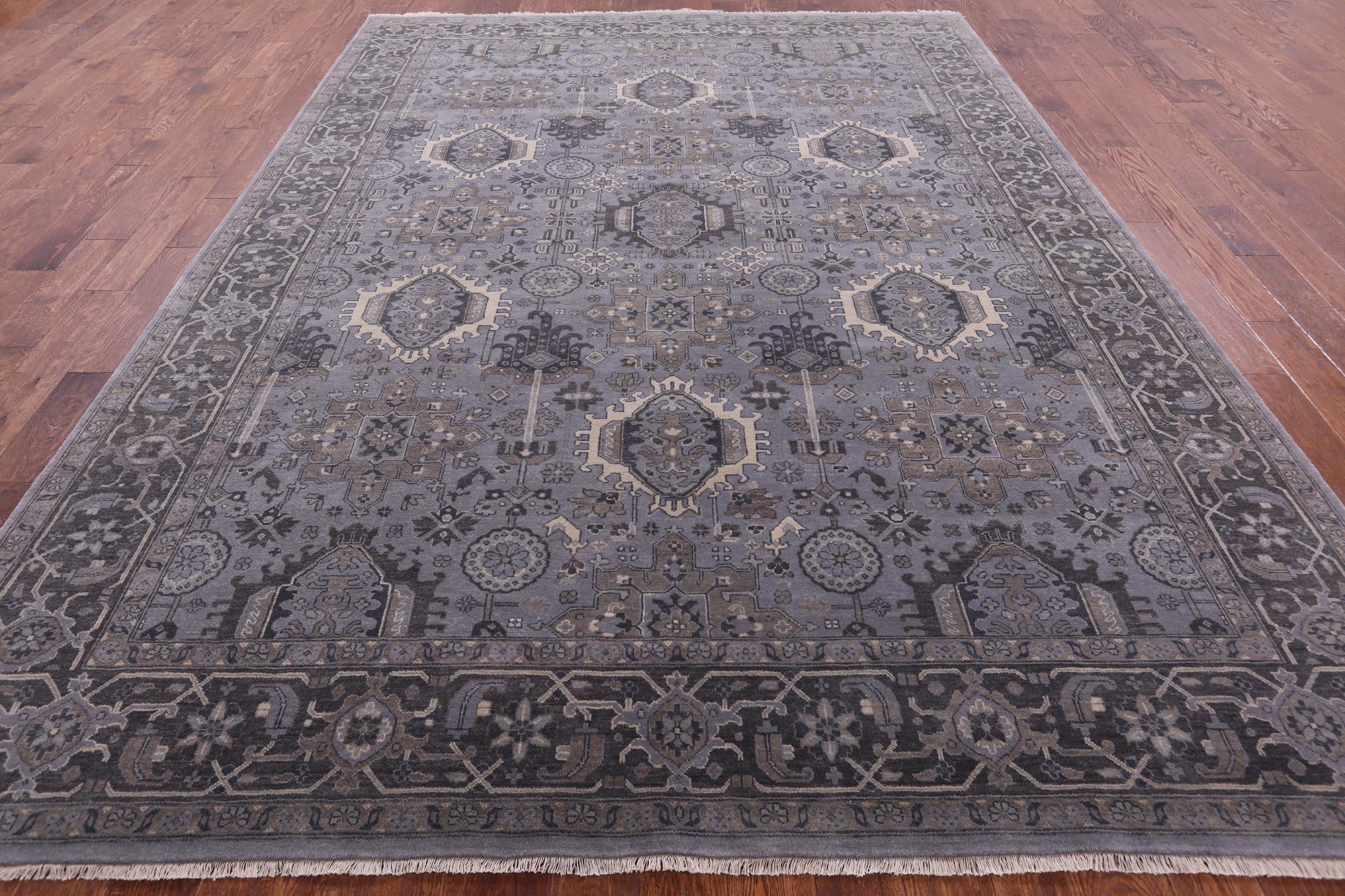 Grey Persian Fine Serapi Hand Knotted Wool Rug - 8' 10" X 11' 10" - Golden Nile