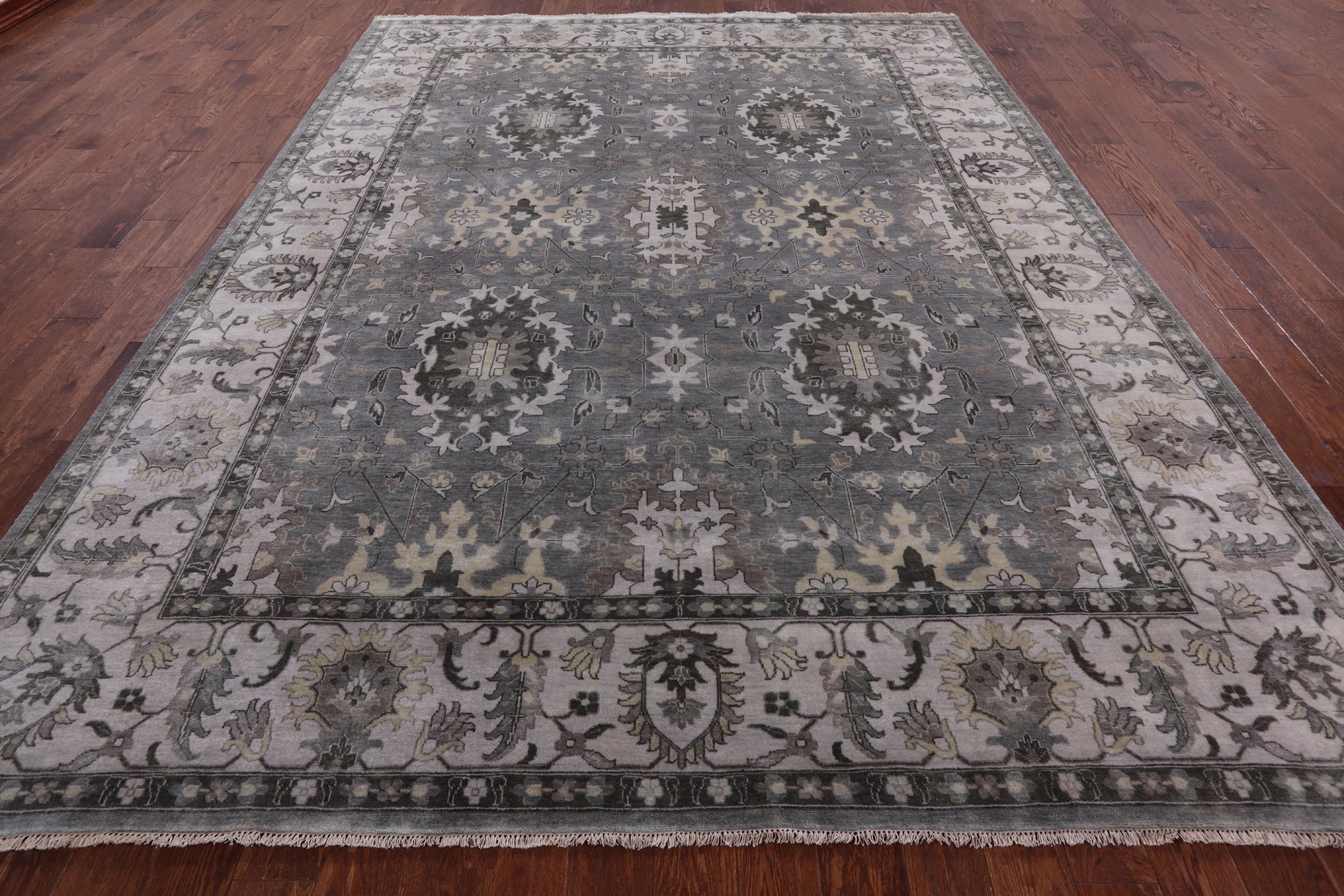 Grey Persian Fine Serapi Hand Knotted Wool Rug - 9' 0" X 11' 10" - Golden Nile