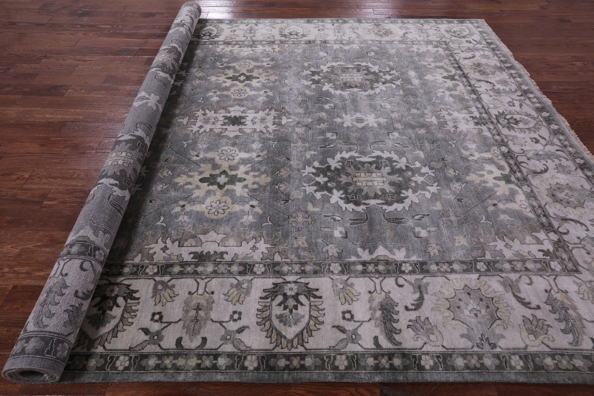 Grey Persian Fine Serapi Hand Knotted Wool Rug - 9' 0" X 11' 10" - Golden Nile