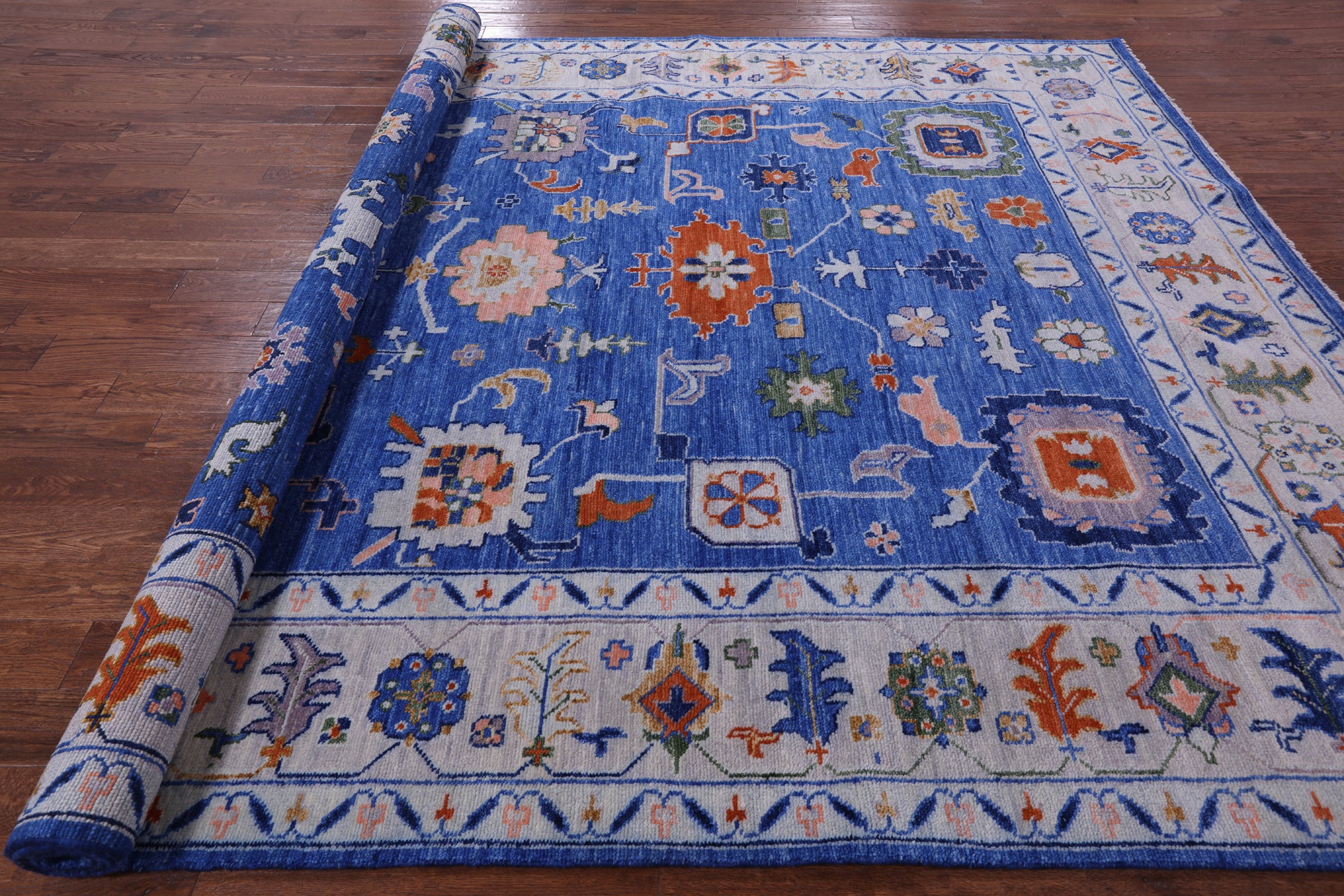 Blue Turkish Oushak Hand Knotted Wool Rug - 9' 4" X 12' 3" - Golden Nile