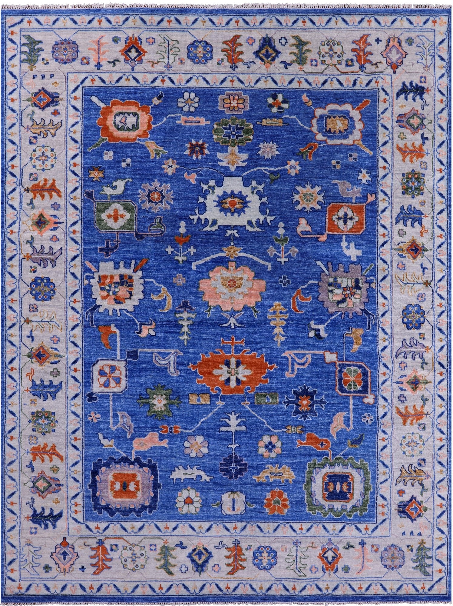 Blue Turkish Oushak Hand Knotted Wool Rug - 9' 4" X 12' 3" - Golden Nile