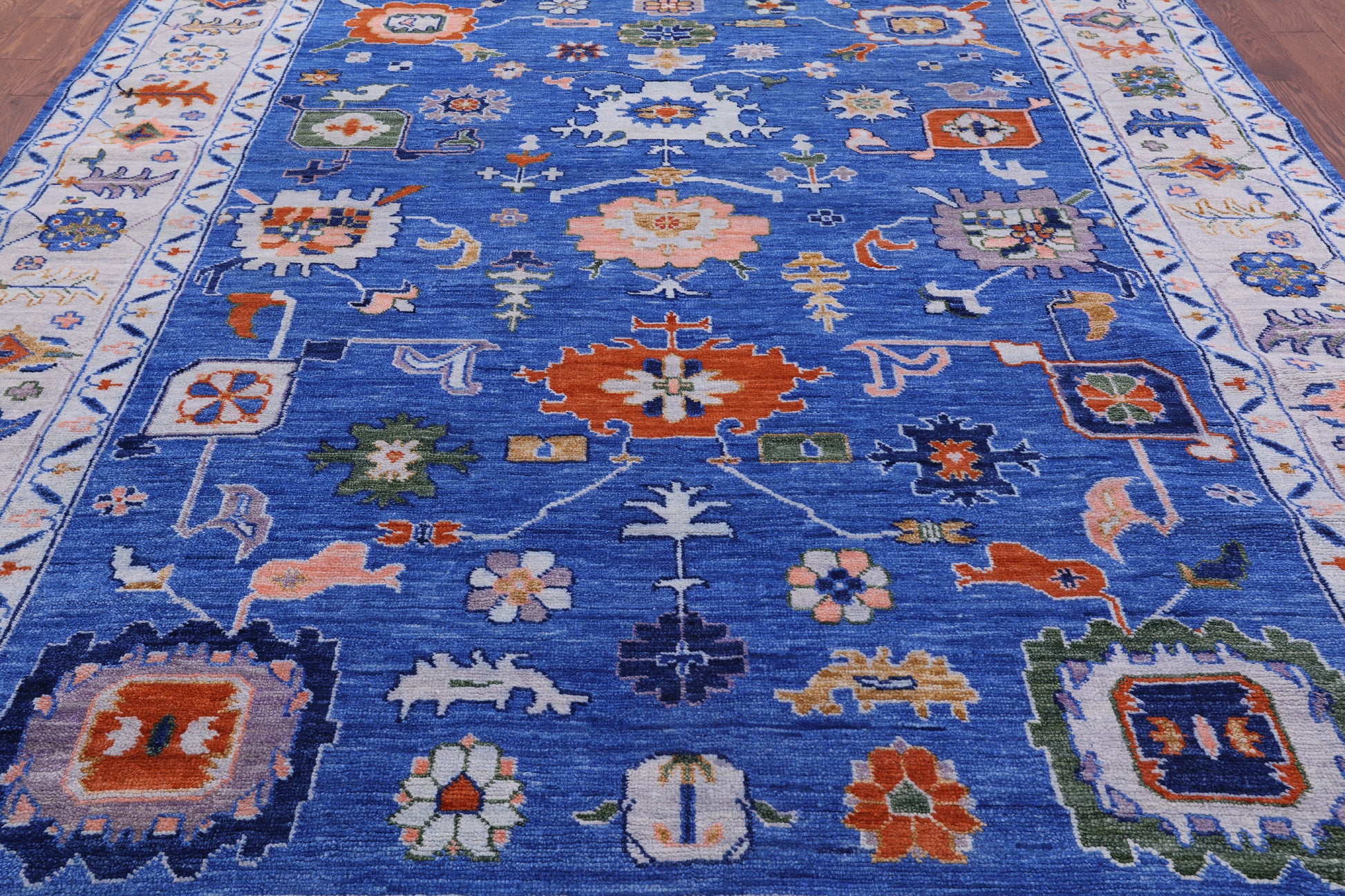 Blue Turkish Oushak Hand Knotted Wool Rug - 9' 4" X 12' 3" - Golden Nile