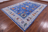 Blue Turkish Oushak Hand Knotted Wool Rug - 9' 4" X 12' 3" - Golden Nile