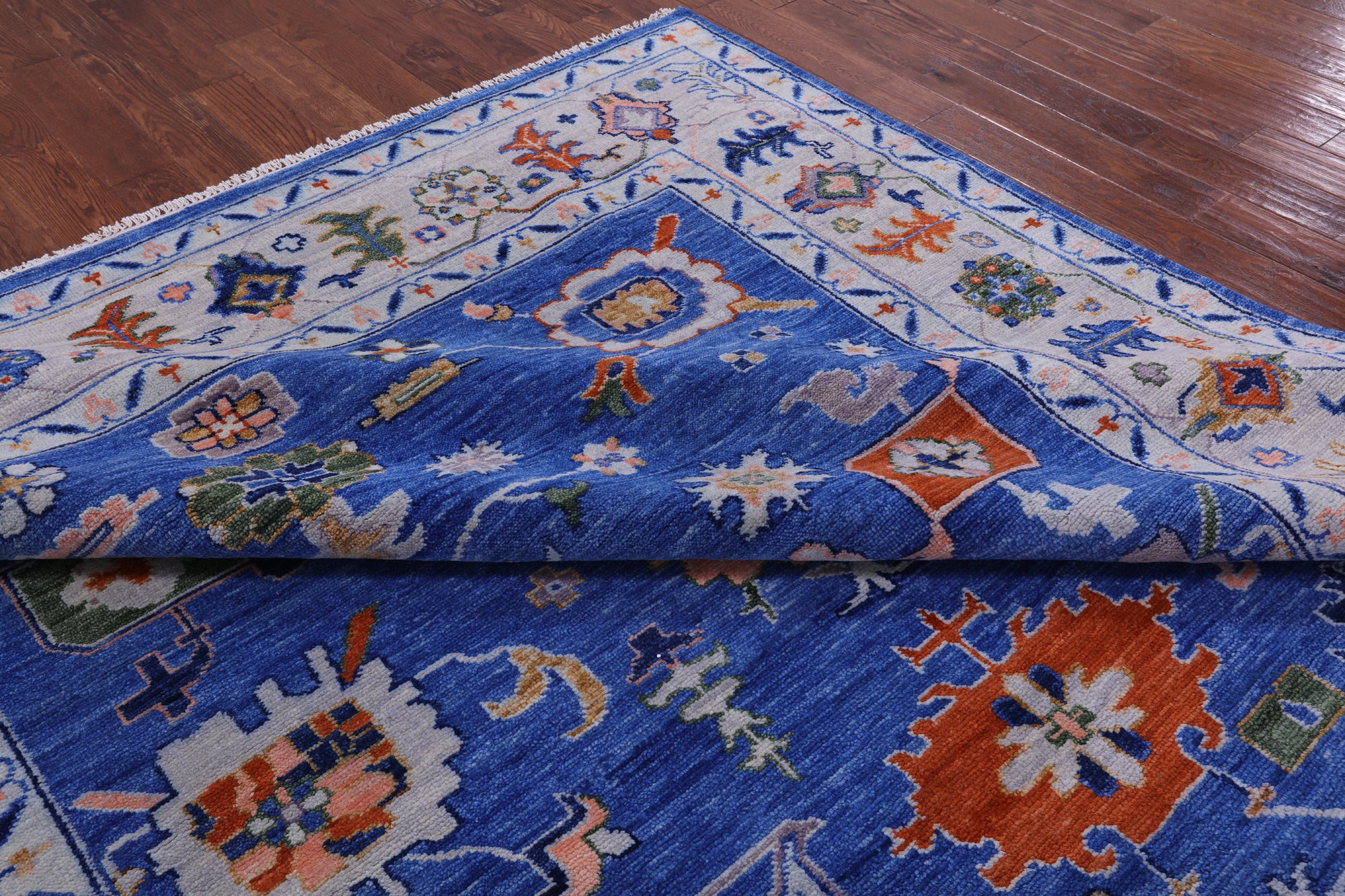 Blue Turkish Oushak Hand Knotted Wool Rug - 9' 4" X 12' 3" - Golden Nile