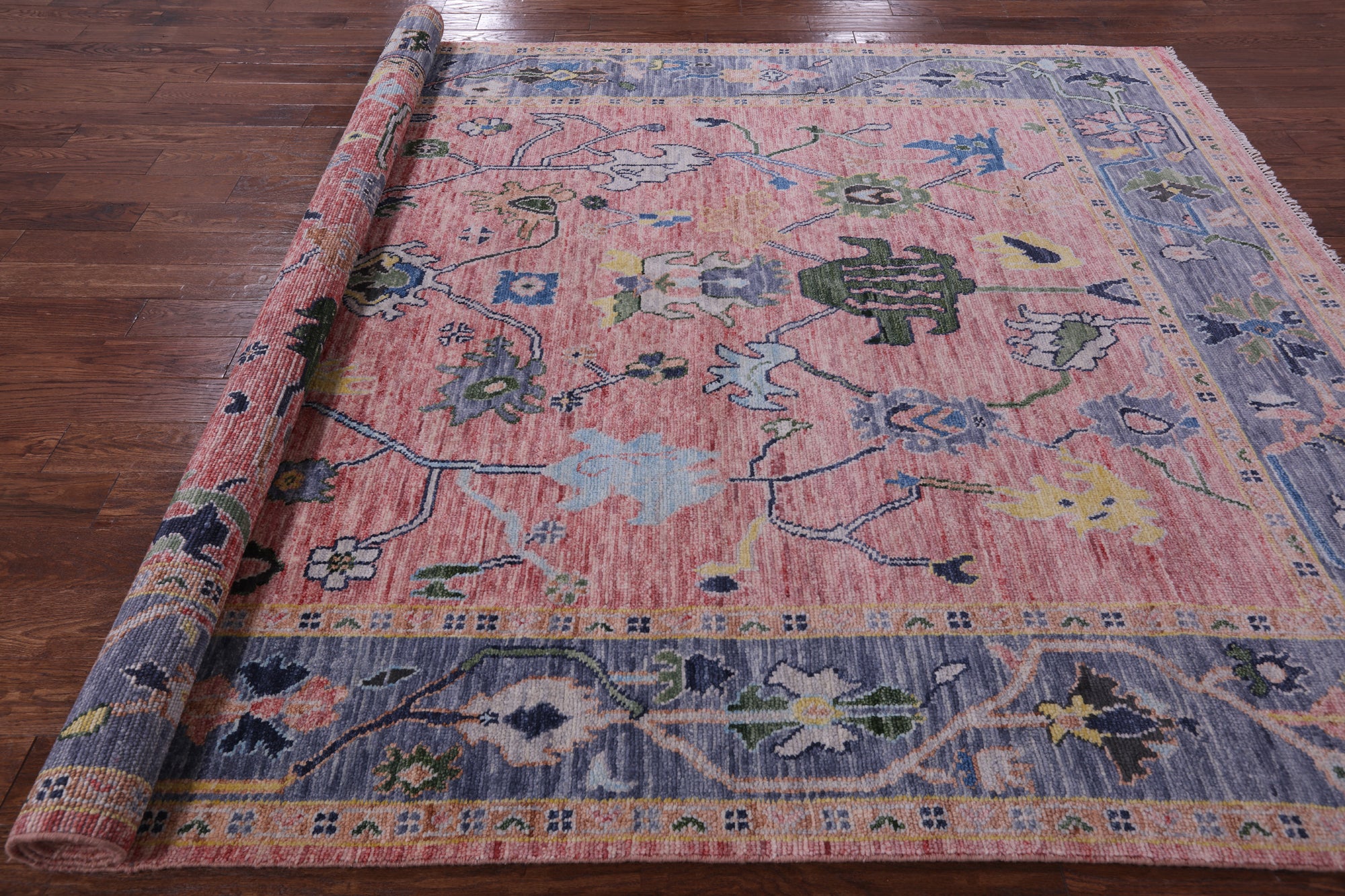 Pink Turkish Oushak Hand Knotted Wool Rug - 8' 3" X 11' 4" - Golden Nile